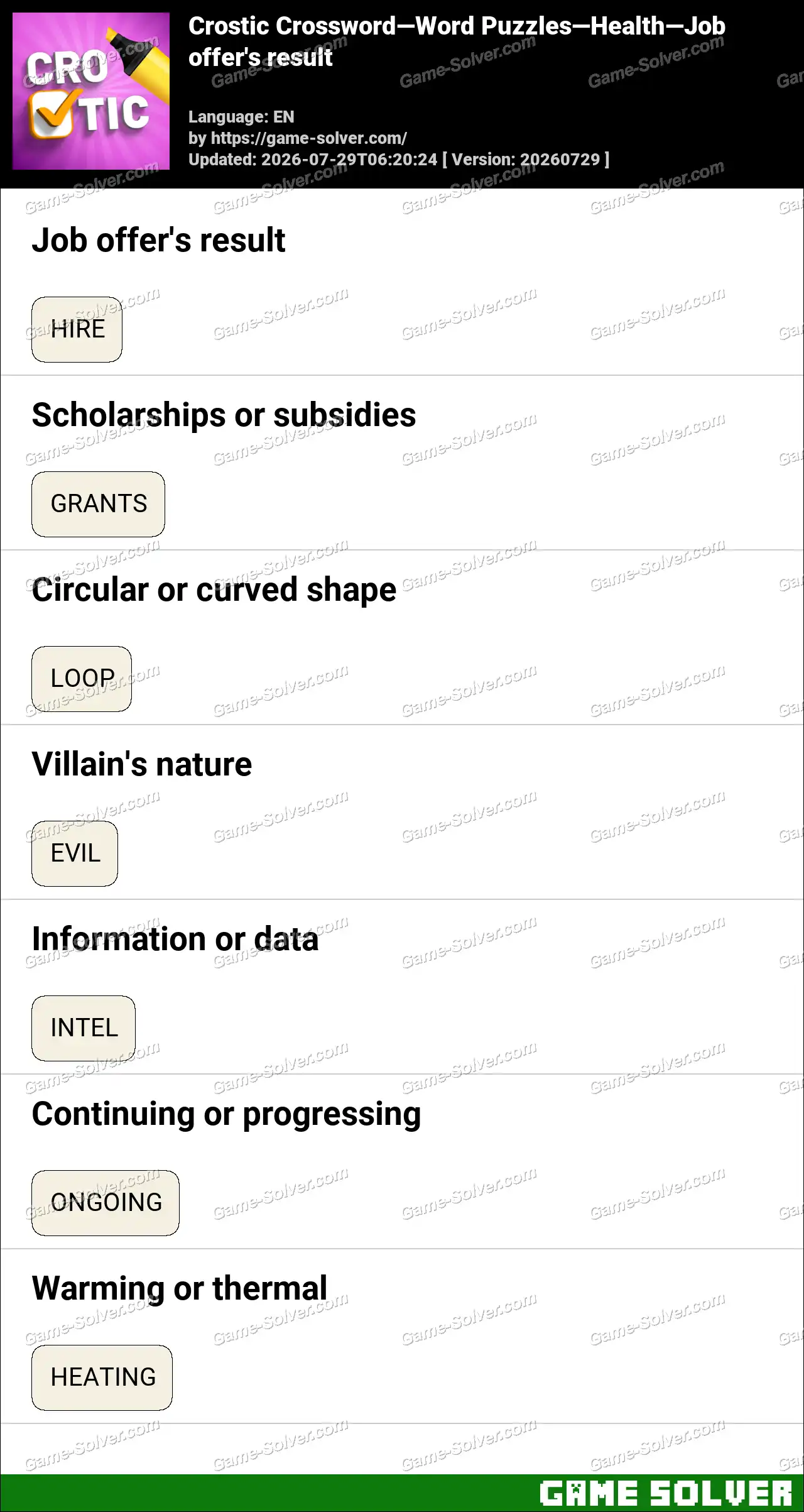 Crostic Crossword-Word Puzzles-Health-Job offer’s result
